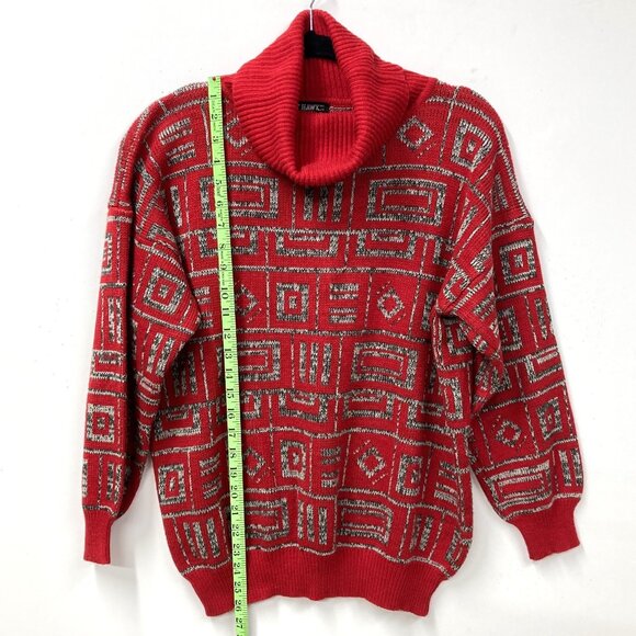 Kitty Hawk Vintage Sweater, Women's Sz Medium, Red White Black Geometric Boxy - Picture 5 of 8